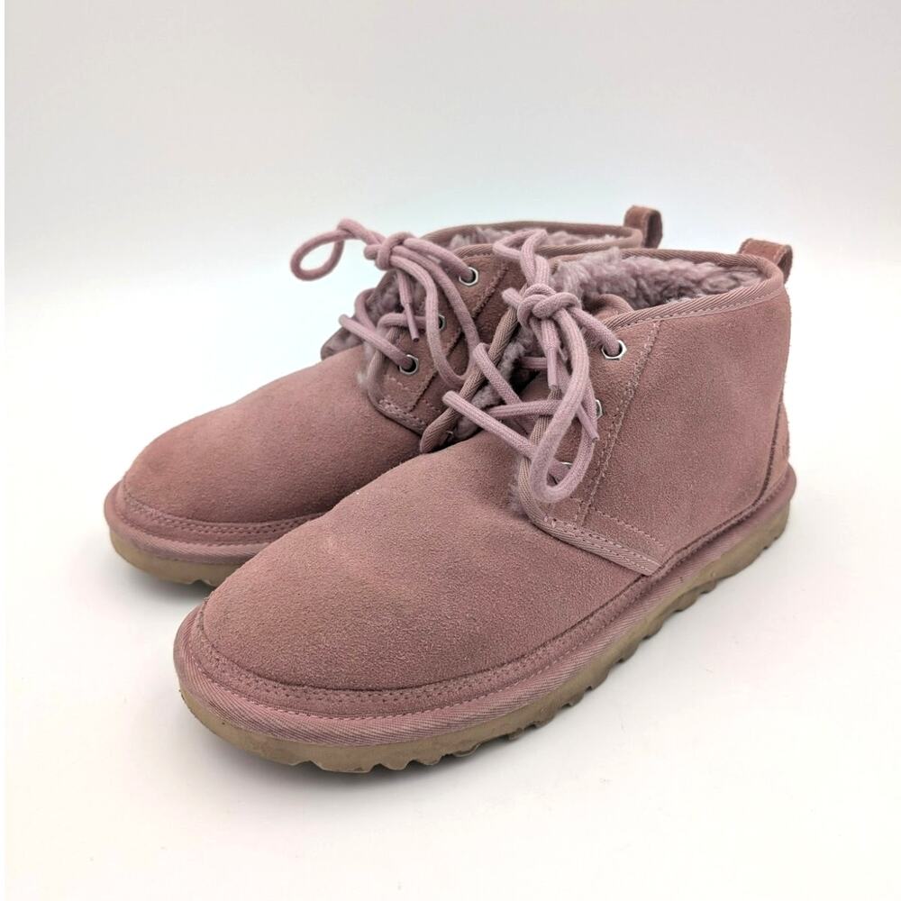 UGG Neumel Women's Suede Sheepskin Ankle Boots Lace-Up Pink Size US8 EU39
